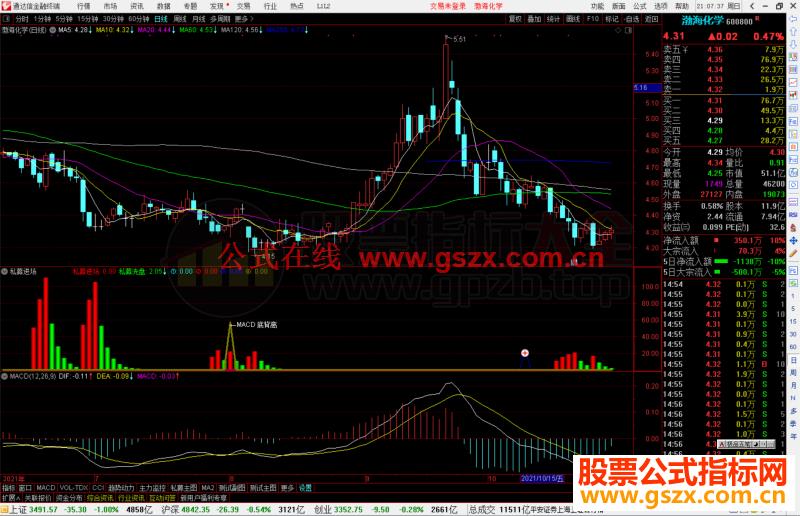 通达信私募进场+MACD底背离副图/选股预警指标公式源码