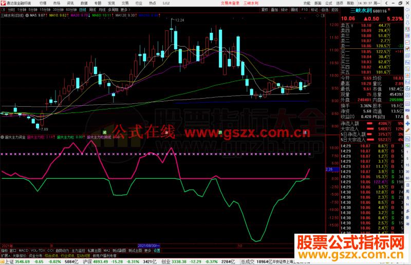 通达信超大主力资金吃吐线副图指标源码 