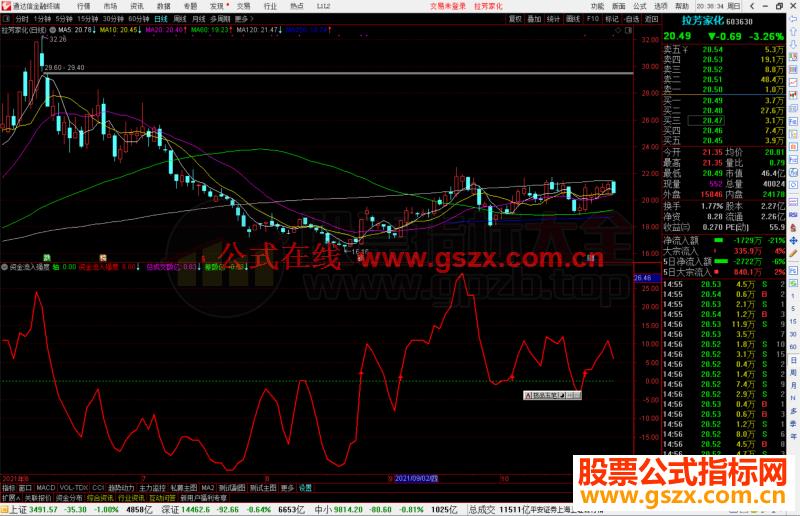 通达信资金流入强度副图指标 公式源码副图